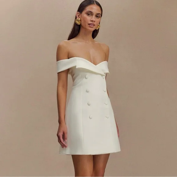 Brand New Meshki Strapless Mini Dress. Ivory. Off Shoulder Suiting Style.XS size - Picture 15 of 16